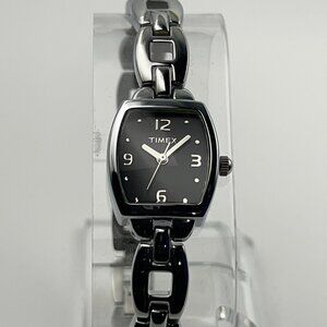 Vintage Timex Silver & Black Tone Women's Quartz Watch - New Battery